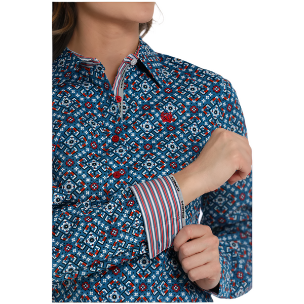MSW9165070 Cinch Women's Long Sleeve Western Button Up Shirt - Blue Print