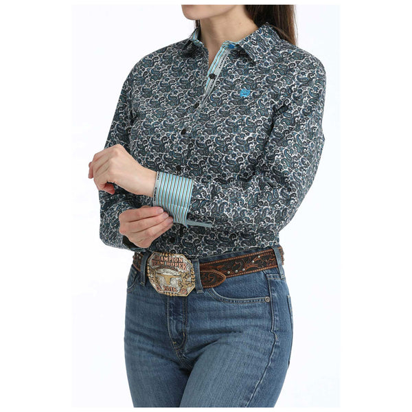 MSW9165081 Cinch Women's Long Sleeve Western Button down Shirt - Blue Paisley