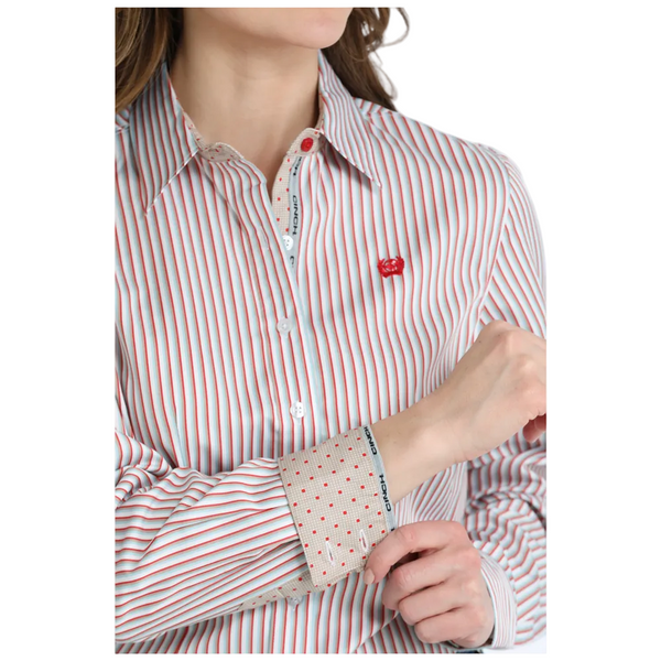 MSW9165090 Cinch Women's Long Sleeve Button Up Tencel Western Shirt - White Stripe