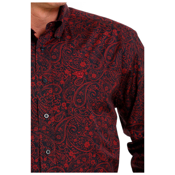 MTW1105626 Cinch Men's Long Sleeve Buttondown Western Shirt - Navy & Burgundy Red Paisley