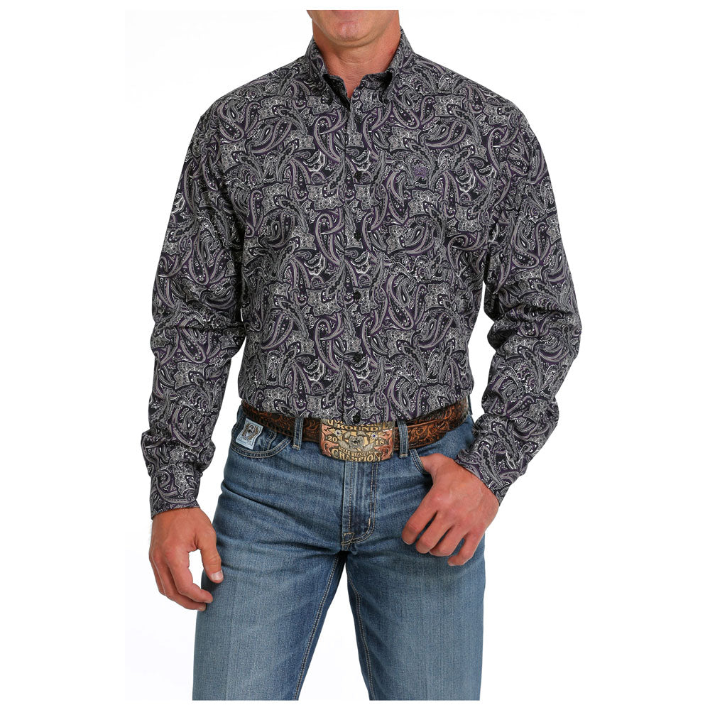 MTW1105641 Cinch Men's Long Sleeve Black Paisley Buttondown Shirt