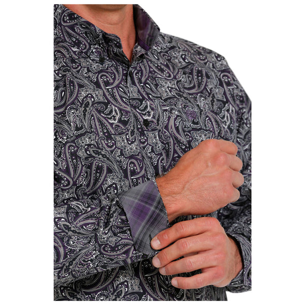 MTW1105641 Cinch Men's Long Sleeve Black Paisley Buttondown Shirt