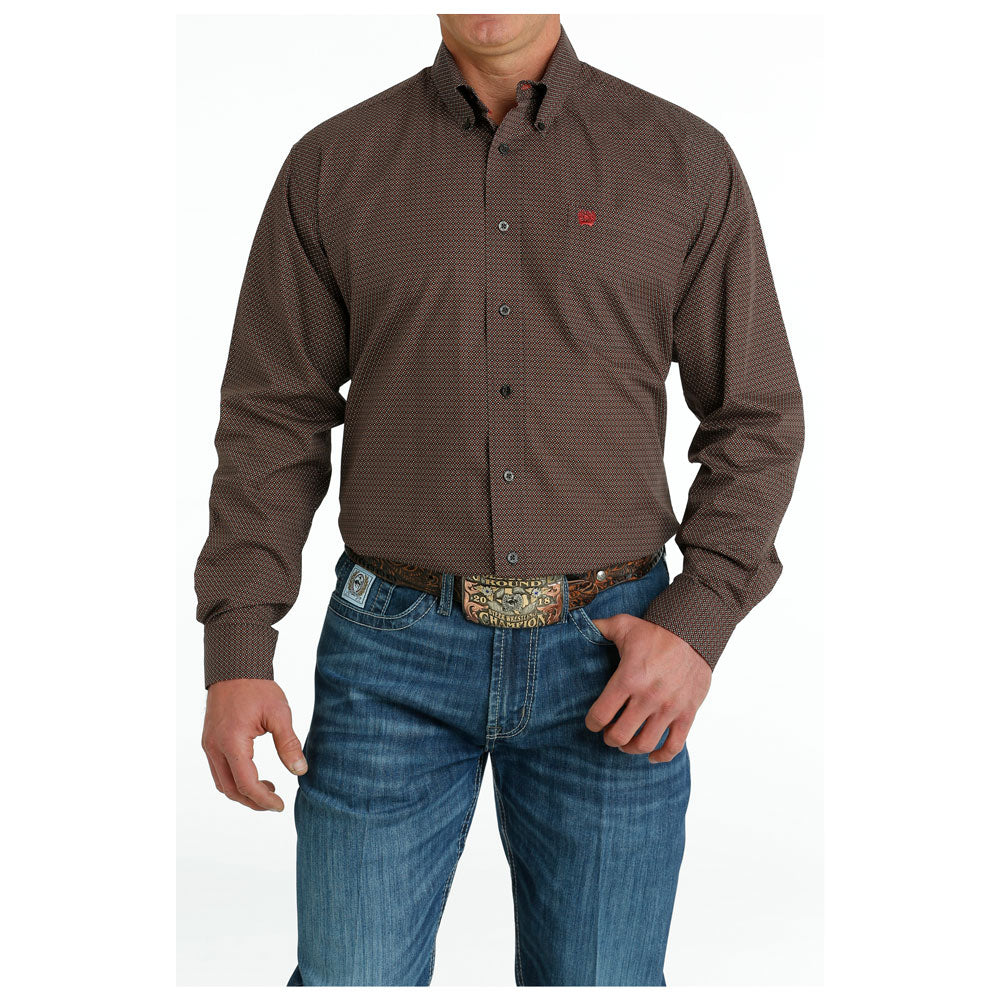 MTW1105654 Cinch Men's Long Sleeve Button down Western Shirt- Brown Print