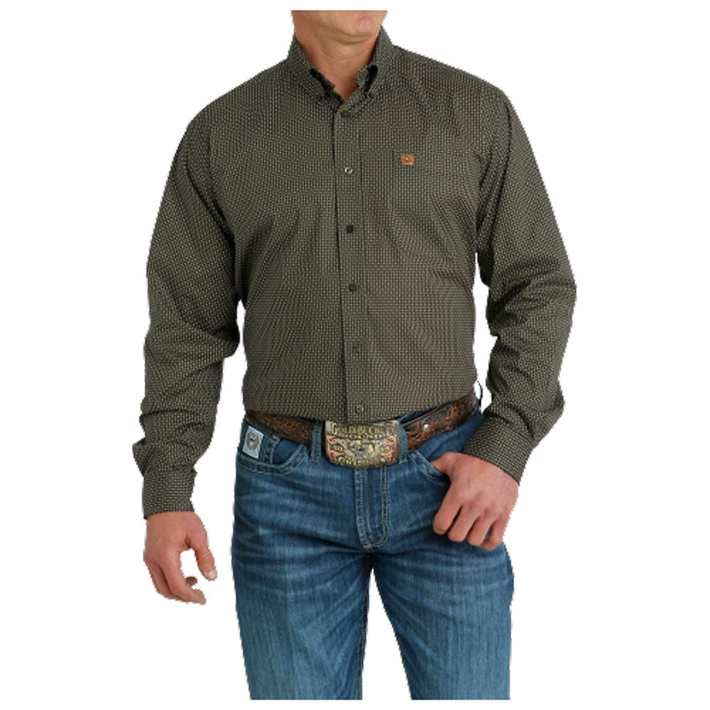 MTW1105664 Cinch Men's Long Sleeve Stretch Buttondown Shirt - Olive Print