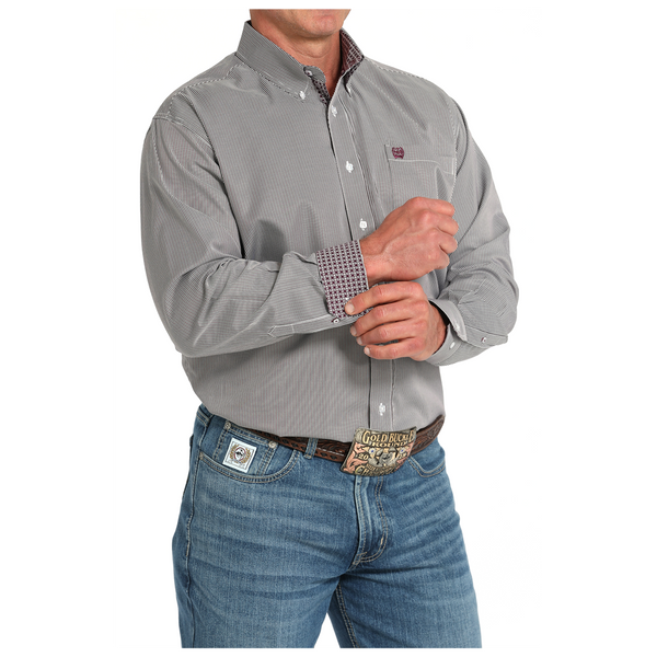 MTW1105917 Cinch Men's Tencel Striped Button Down Western Shirt - Burgundy & White