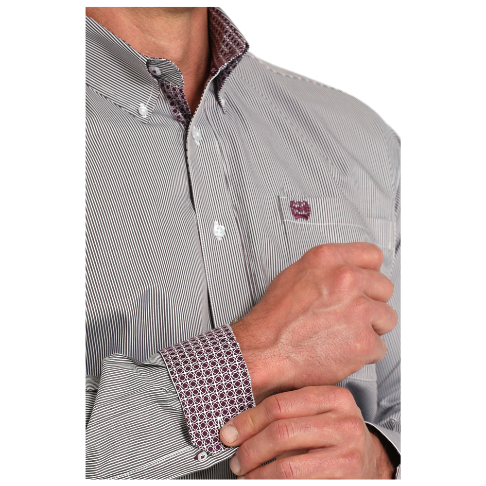 MTW1105917 Cinch Men's Tencel Striped Button Down Western Shirt - Burg | The Wire Horse MTW1105917 Cinch Men's Tencel Striped Button Down Western Shirt - Burg | The Wire Horse