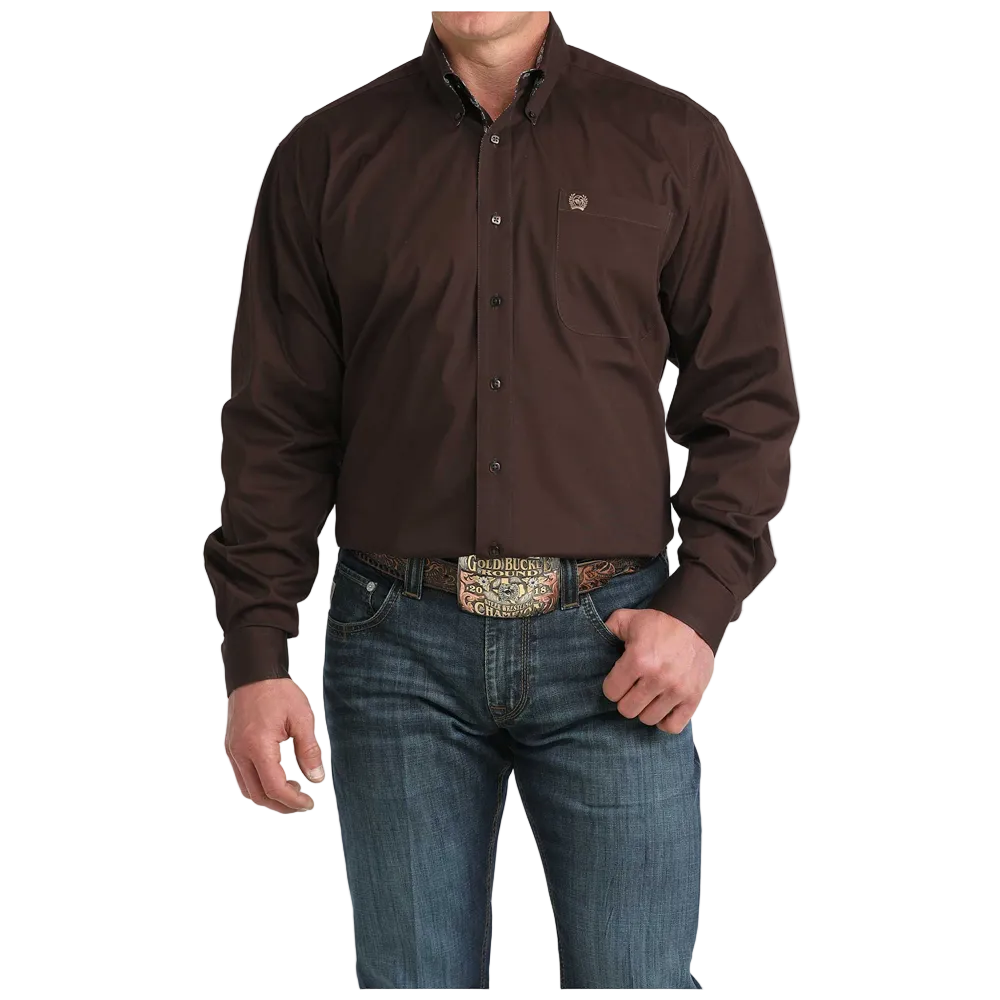 MTW1106065 Cinch Men's Solid Long Sleeve Button Down Western Shirt - Brown