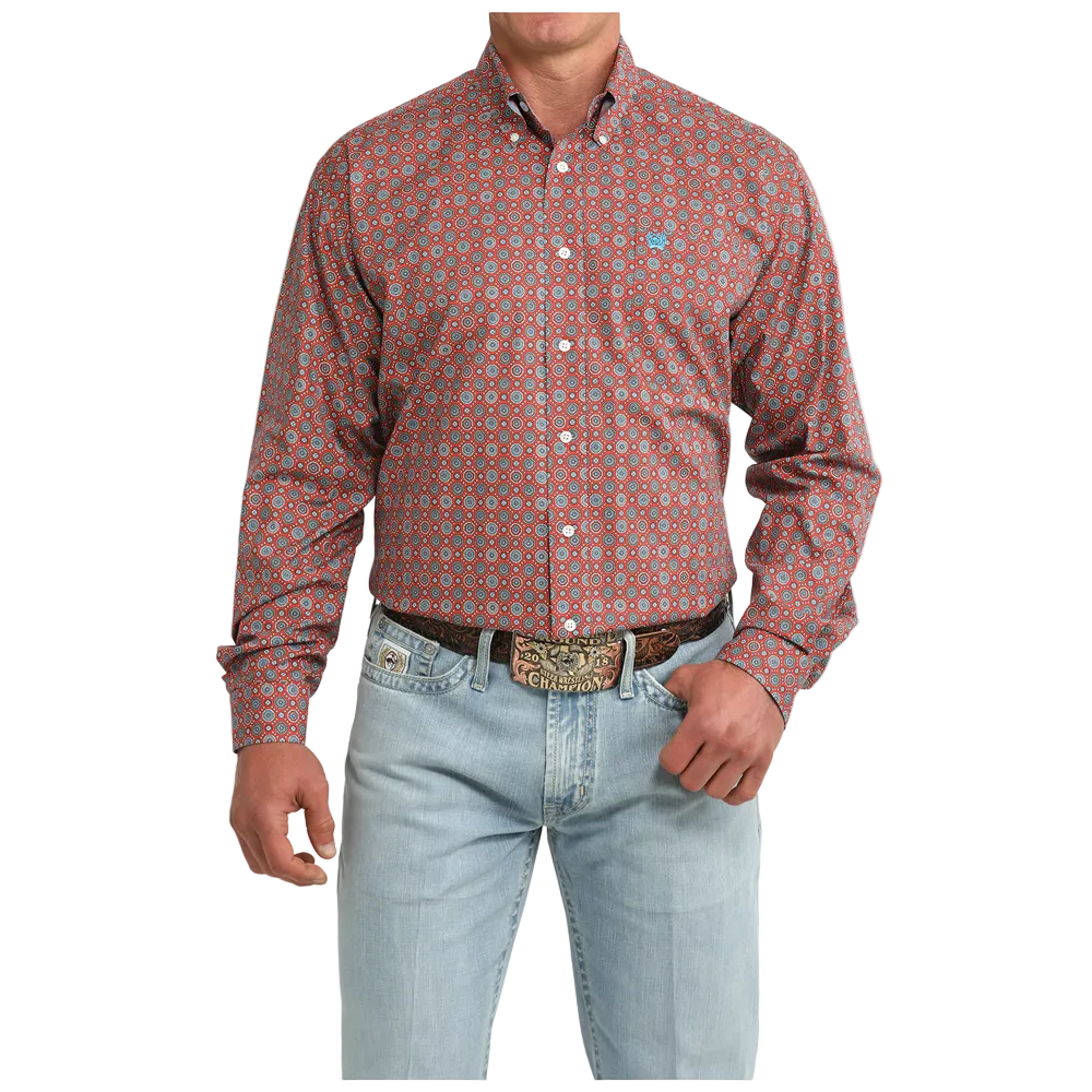 MTW1106097 Cinch Men's Long Sleeve Button Down Western Shirt - Red Medallion Print
