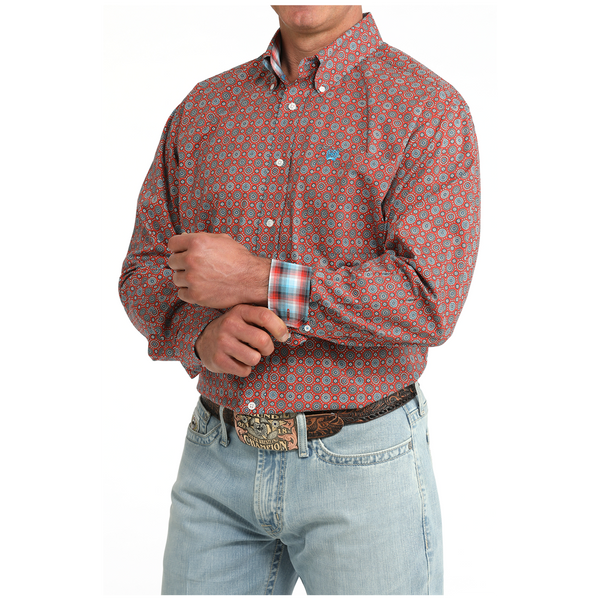 MTW1106097 Cinch Men's Long Sleeve Button Down Western Shirt - Red Medallion Print