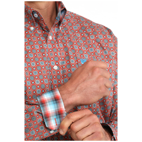 MTW1106097 Cinch Men's Long Sleeve Button Down Western Shirt - Red Medallion Print