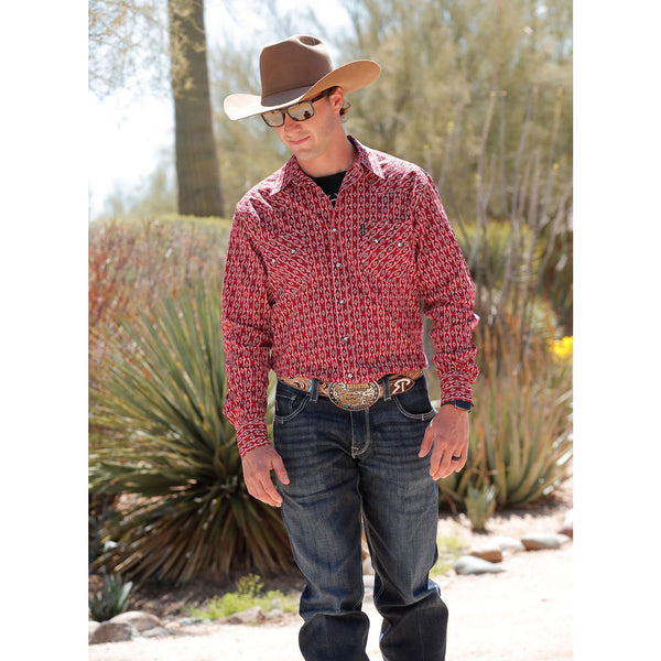 MTW1301073 Cinch Men's Modern Fit Long Sleeve Snap Shirt - Red Print