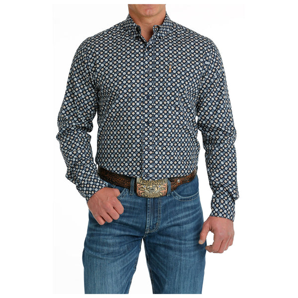 MTW1347093 Cinch Men's Long Sleeve Buttondown Modern Fit Western Shirt - Navy Print