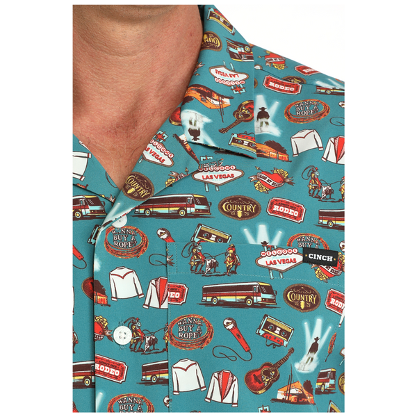 MTW1401055 Cinch Men's Short Sleeve Camp Shirt - Teal