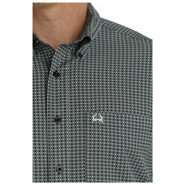 MTW1704128 Cinch Men's ArenaFlex Short Sleeve Buttondown Shirt -Green & Black Print