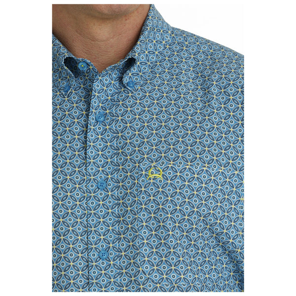 MTW1704131 Cinch Men's ArenaFlex Short Sleeve Blue Print Buttondown Shirt