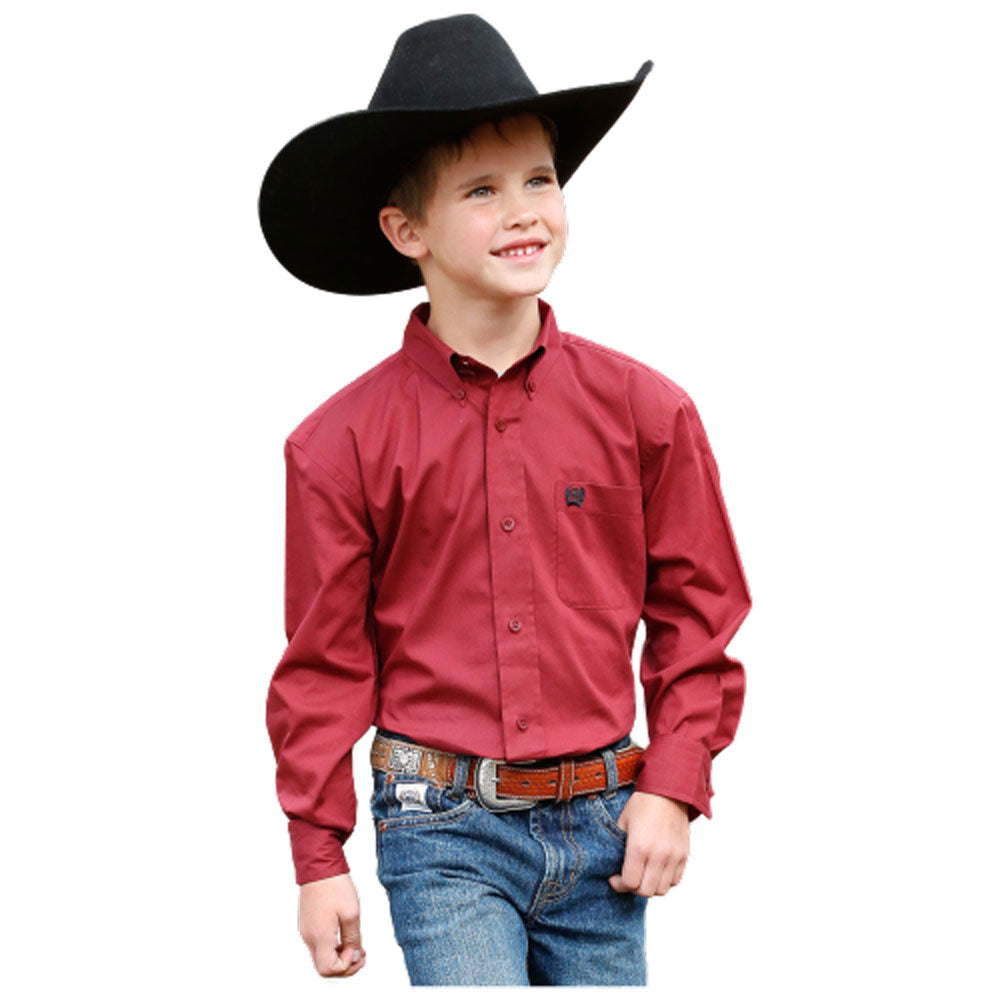 MTW7060324 Cinch Boys Long Sleeve Buttondown Western Shirt -  Burgandy Red