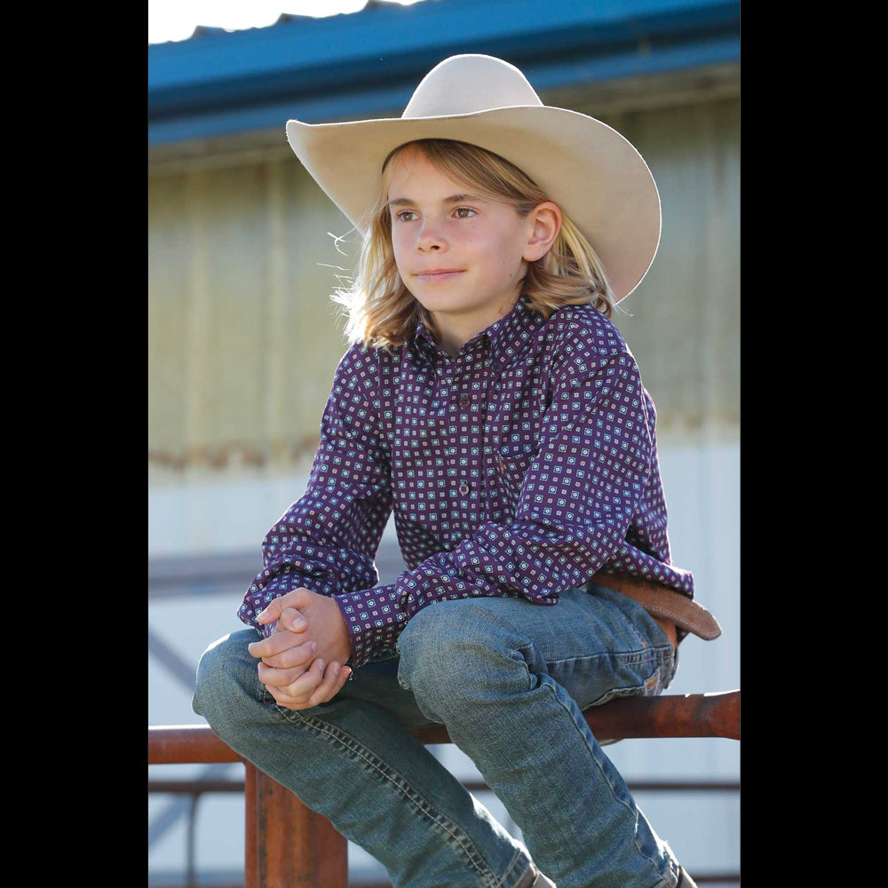 MTW7060390 Cinch Boys' Long Sleeve Button Down Western Shirt - Purple Print