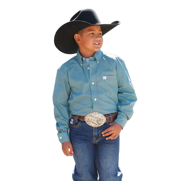 MTW7060391 Cinch Boys' Long Sleeve Button Down Western Shirt - Turquoise Print