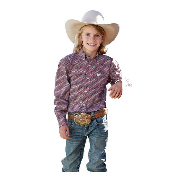 MTW7060395 Cinch Boys Long Sleeve Button-down Western Shirt - Red Print