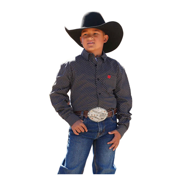MTW7060396 Cinch Boys Long Sleeve Button-down Western Shirt - Black Print
