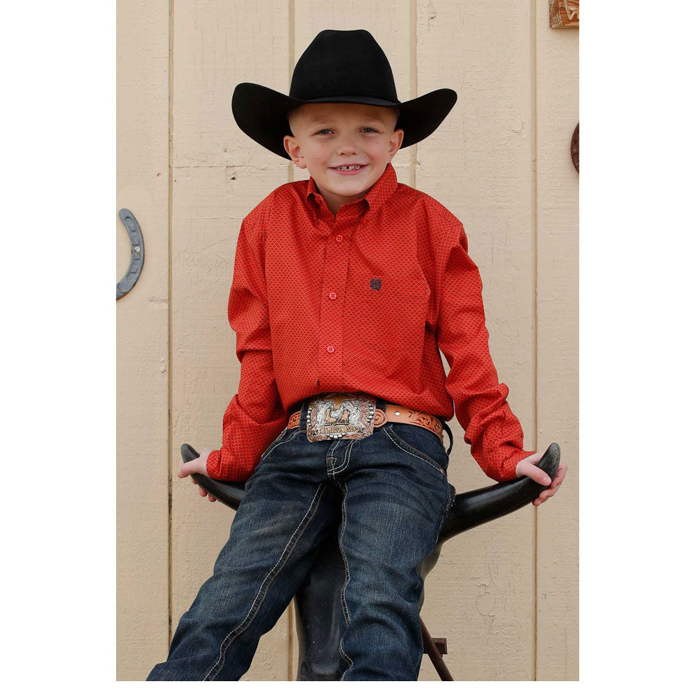 MTW7060407 Cinch Boys' Long Sleeve Button down Western Shirt - Red