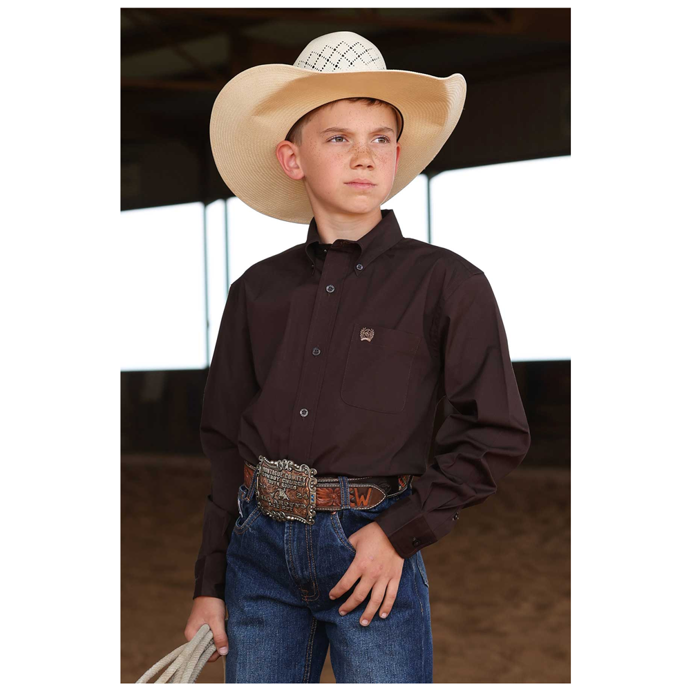 MTW7060408 Cinch Boys' Long Sleeve Button Down Western Shirt - Brown