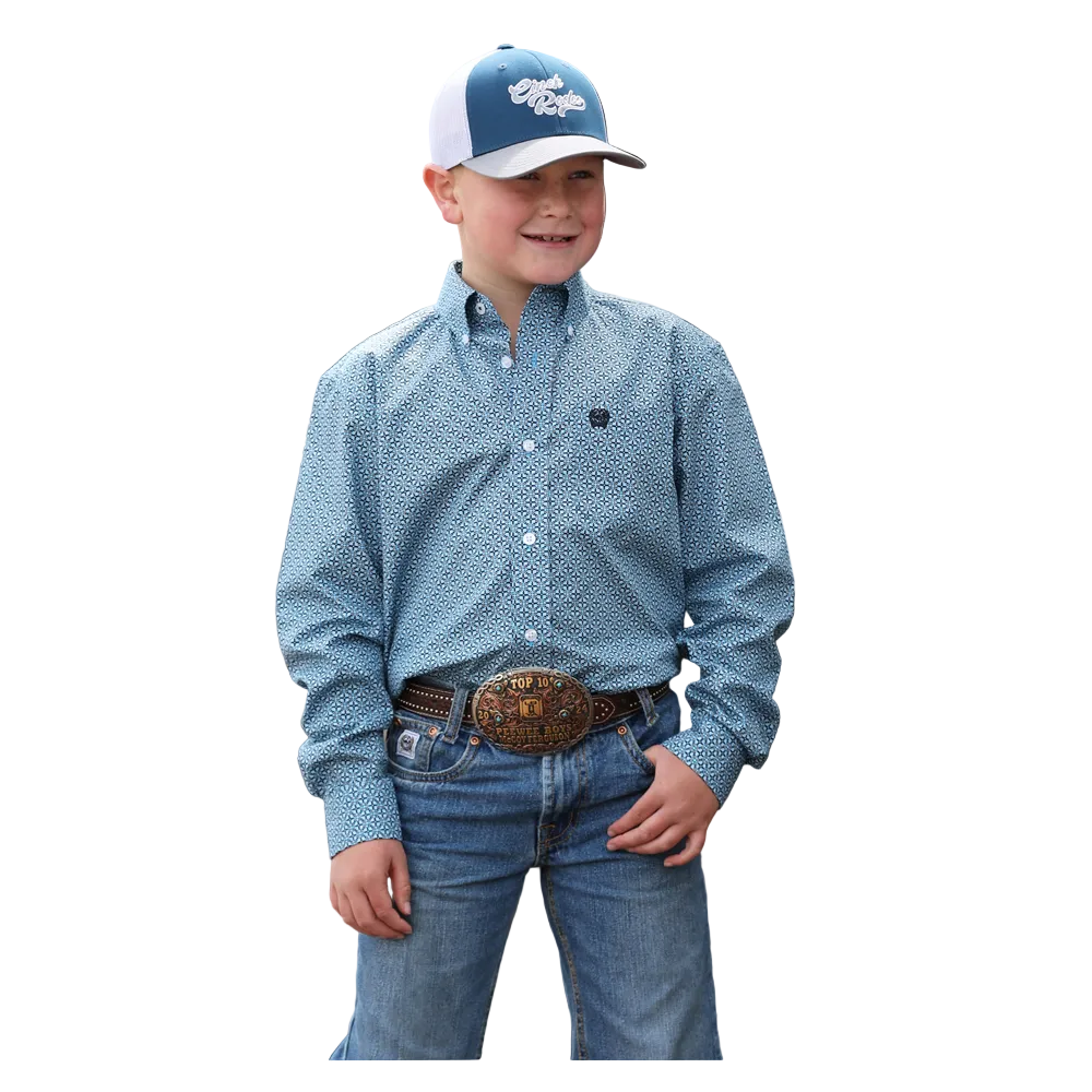 MTW7060417 Cinch Boys' Long Sleeve Button Down Western Shirt - Blue