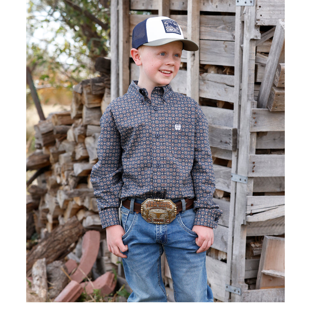 MTW7060425 Cinch Boys' Long Sleeve Western Button-down Shirt - Navy
