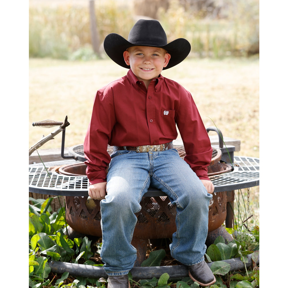 MTW7060426 Cinch Boys' Long Sleeve Western Button-down Shirt - Burgundy Stripe