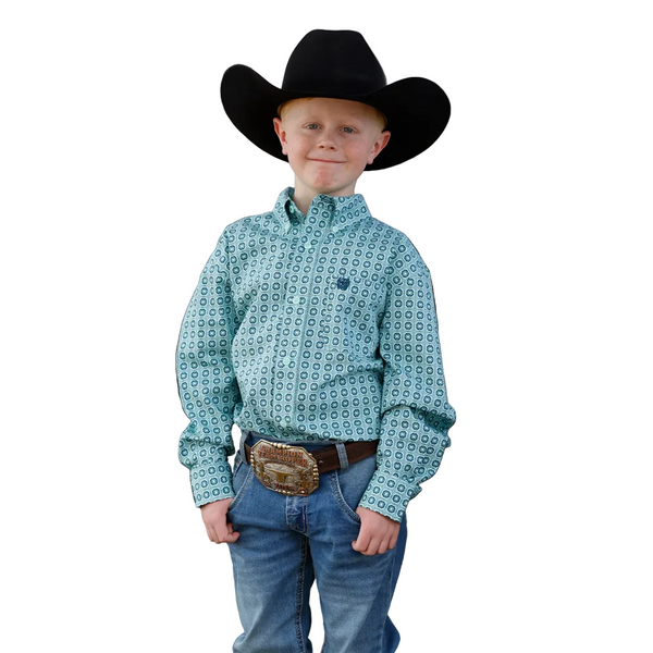 MTW7060431 Cinch Boys' Long Sleeve Buttondown Western Shirt - Turquoise