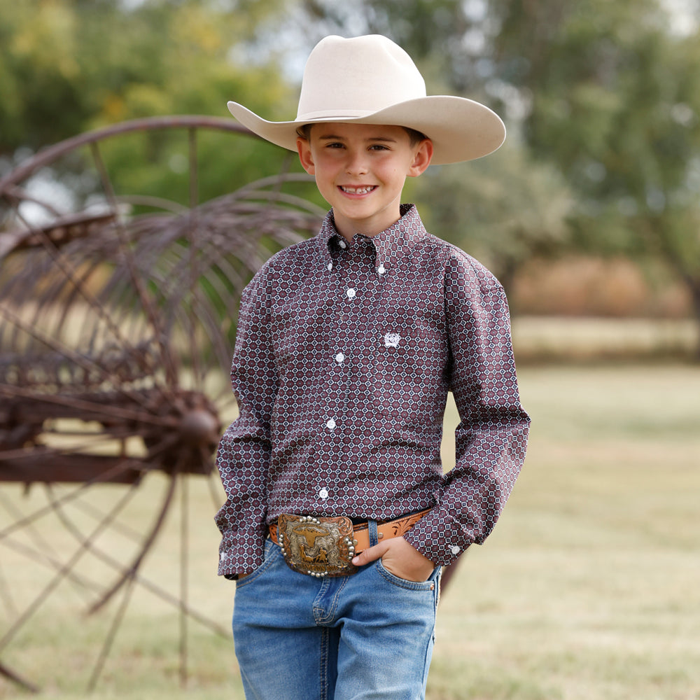 MTW7060433 Cinch Boys' Long Sleeve Buttondown Western Shirt - Purple