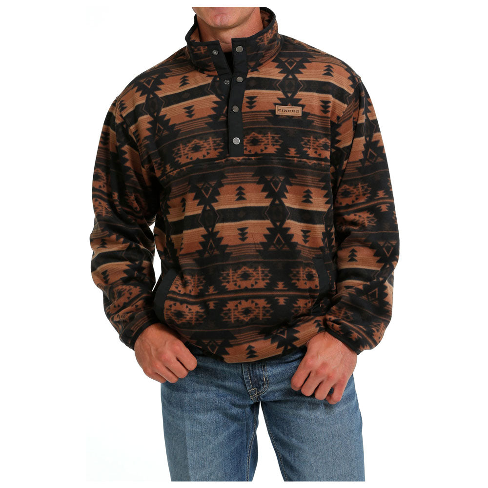 MWK1514018 Cinch Men's Polar Fleece Pullover Top - Black & Brown Southwest Print