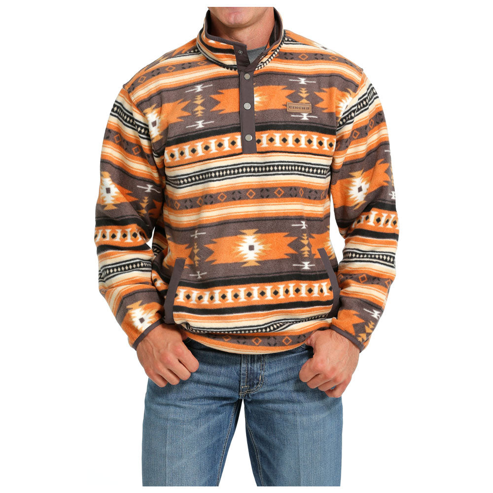 MWK1514019 Cinch Men's Polar Fleece Pullover Top - Brown And Orange Southwest Print