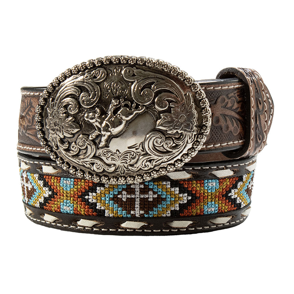 N4441632 Nocona Boys Cross Embroidery Belt Rust The Wire Horse