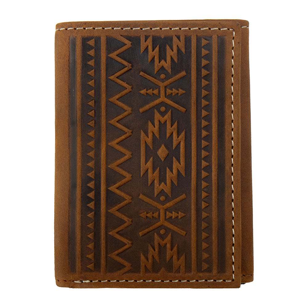 N500049244 Nocona Mens Trifold Wallet Southwest Embossed - Medium Brown