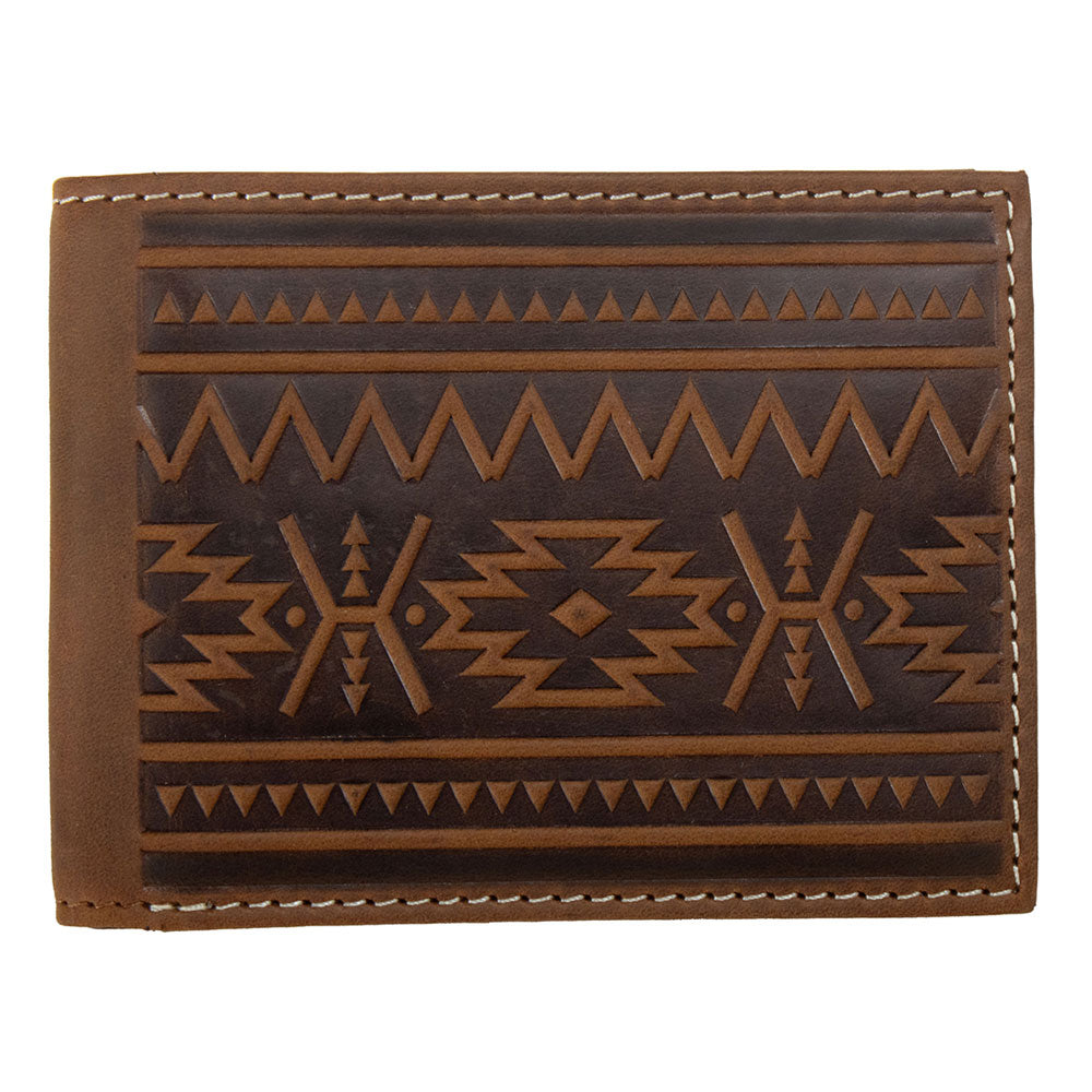 N500049344 Nocona Men's Southwest Embossed Bifold Wallet - Medium Brown