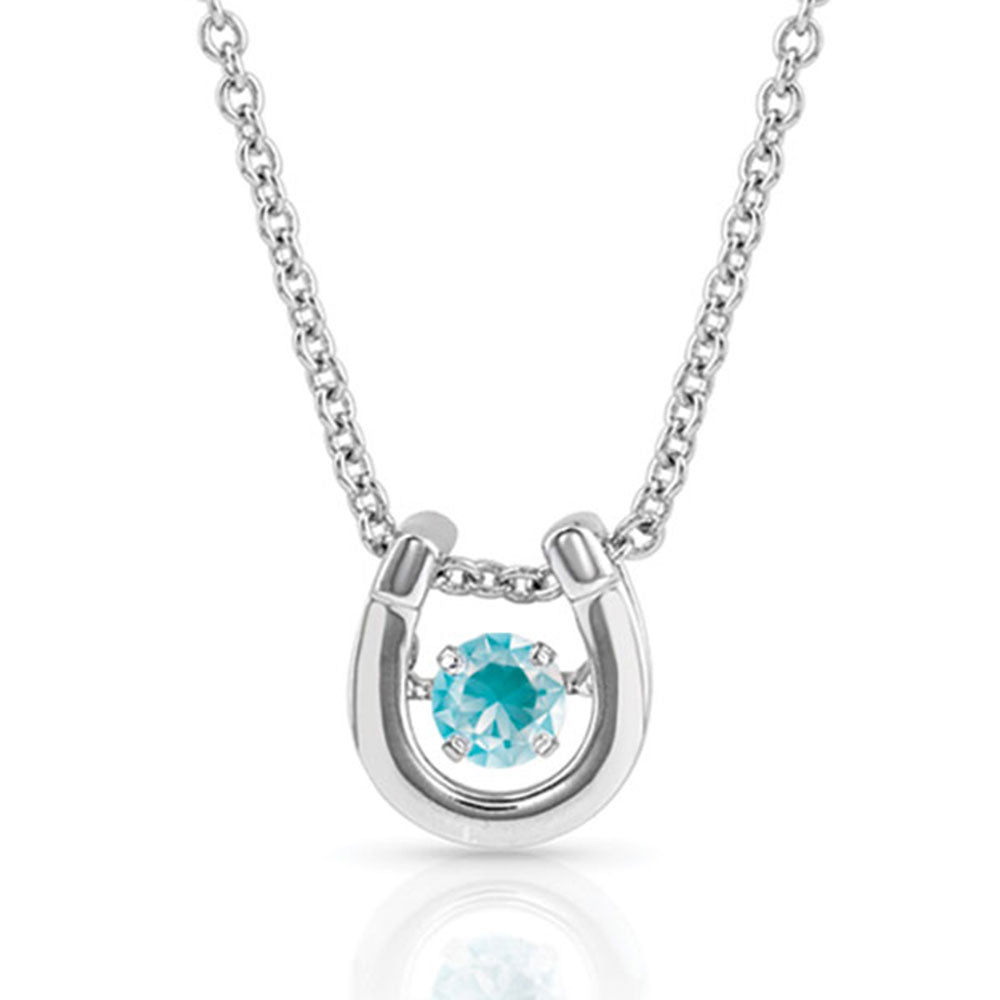 NC4742-DEC Montana Silversmiths Dancing Birthstone Horseshoe Necklace - Turquoise