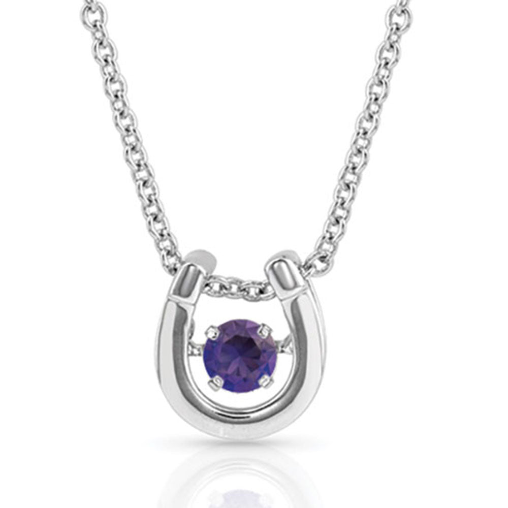NC4742-FEB Montana Silversmiths Dancing Birthstone Horseshoe Necklace - Amethyst