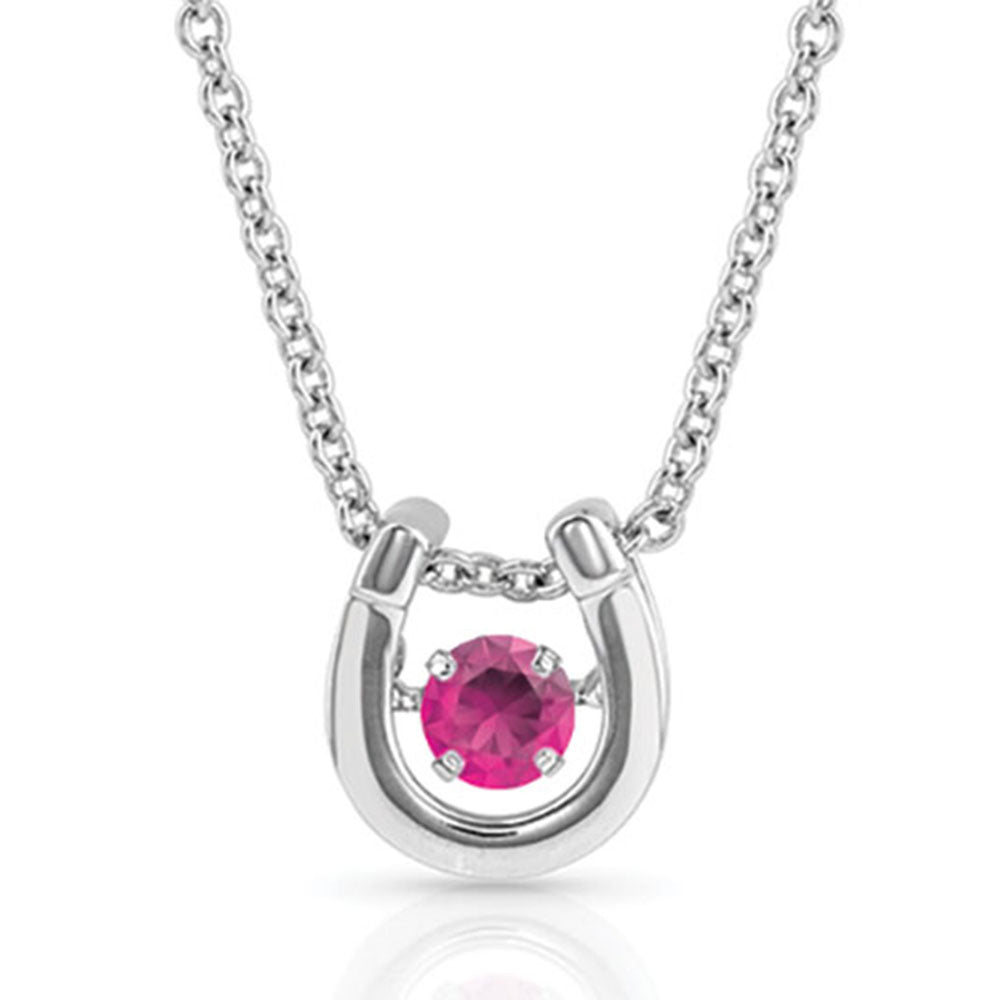 NC4742-JUL Montana Silversmiths Dancing Birthstone Horseshoe Necklace - Ruby