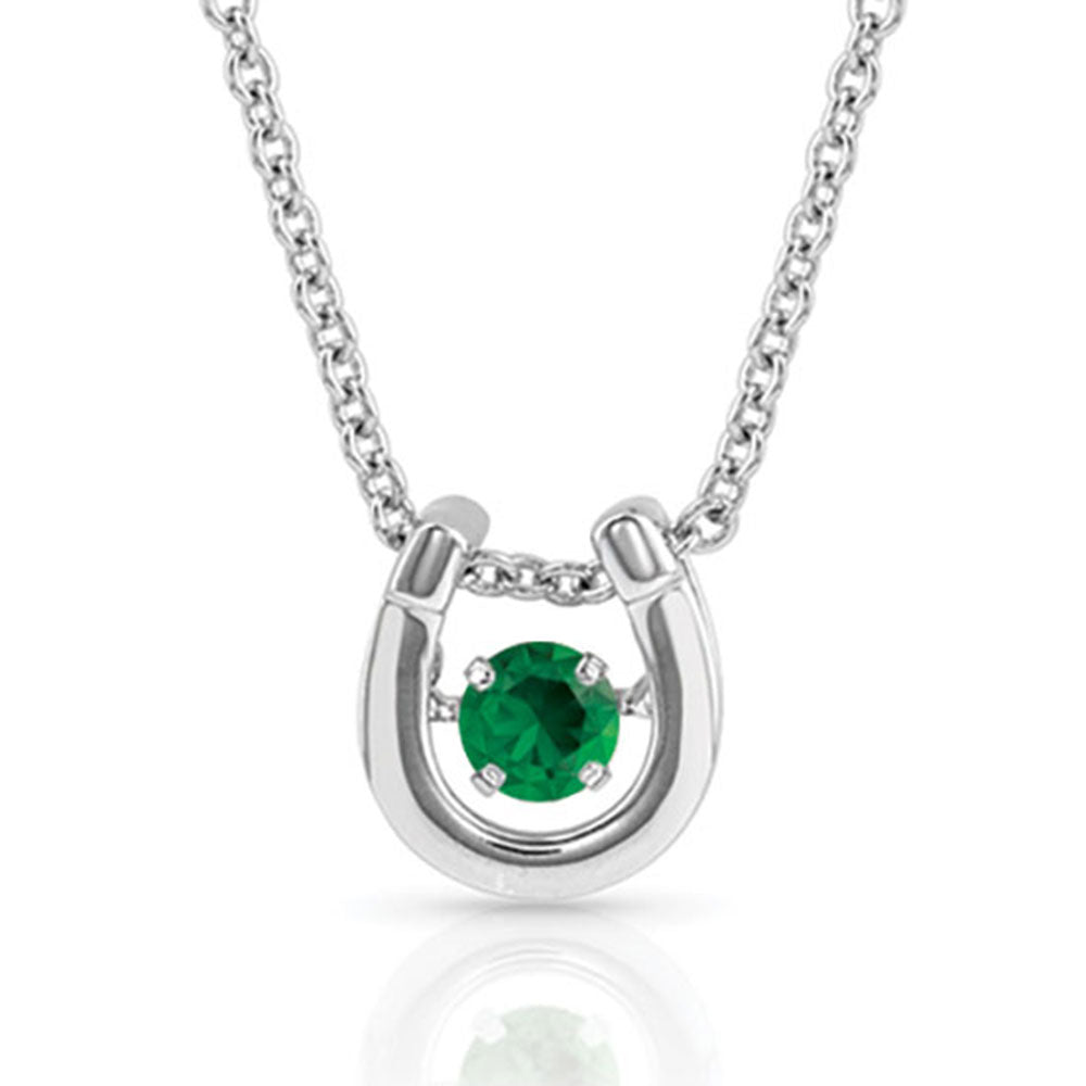 NC4742-MAY Montana Silversmiths Dancing Birthstone Horseshoe Necklace - Emerald