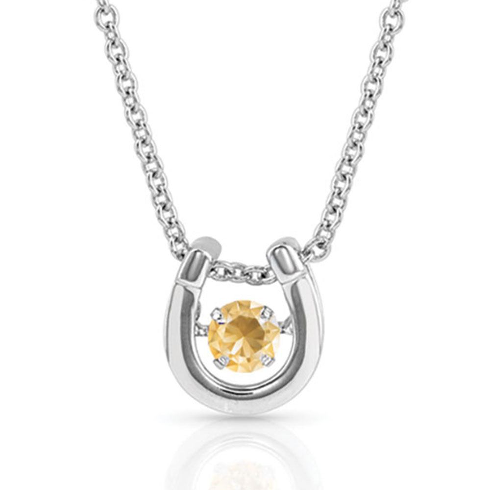 NC4742-NOV Montana Silversmiths Dancing Birthstone Horseshoe Necklace - Topaz