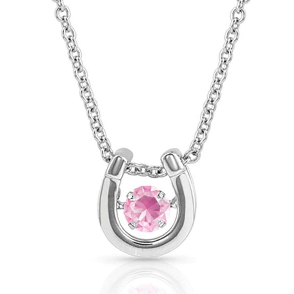 NC4742-OCT Montana Silversmiths Dancing Birthstone Horseshoe Necklace - Rose