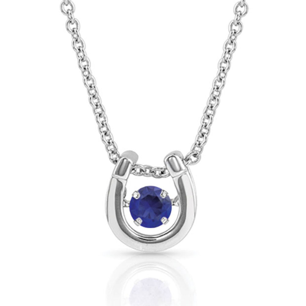 NC4742-SEP Montana Silversmiths Dancing Birthstone Horseshoe Necklace - Sapphire