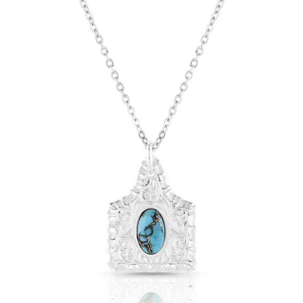 NC5398 Montana Silversmiths Chiseled Cow Tag Turquoise Necklace
