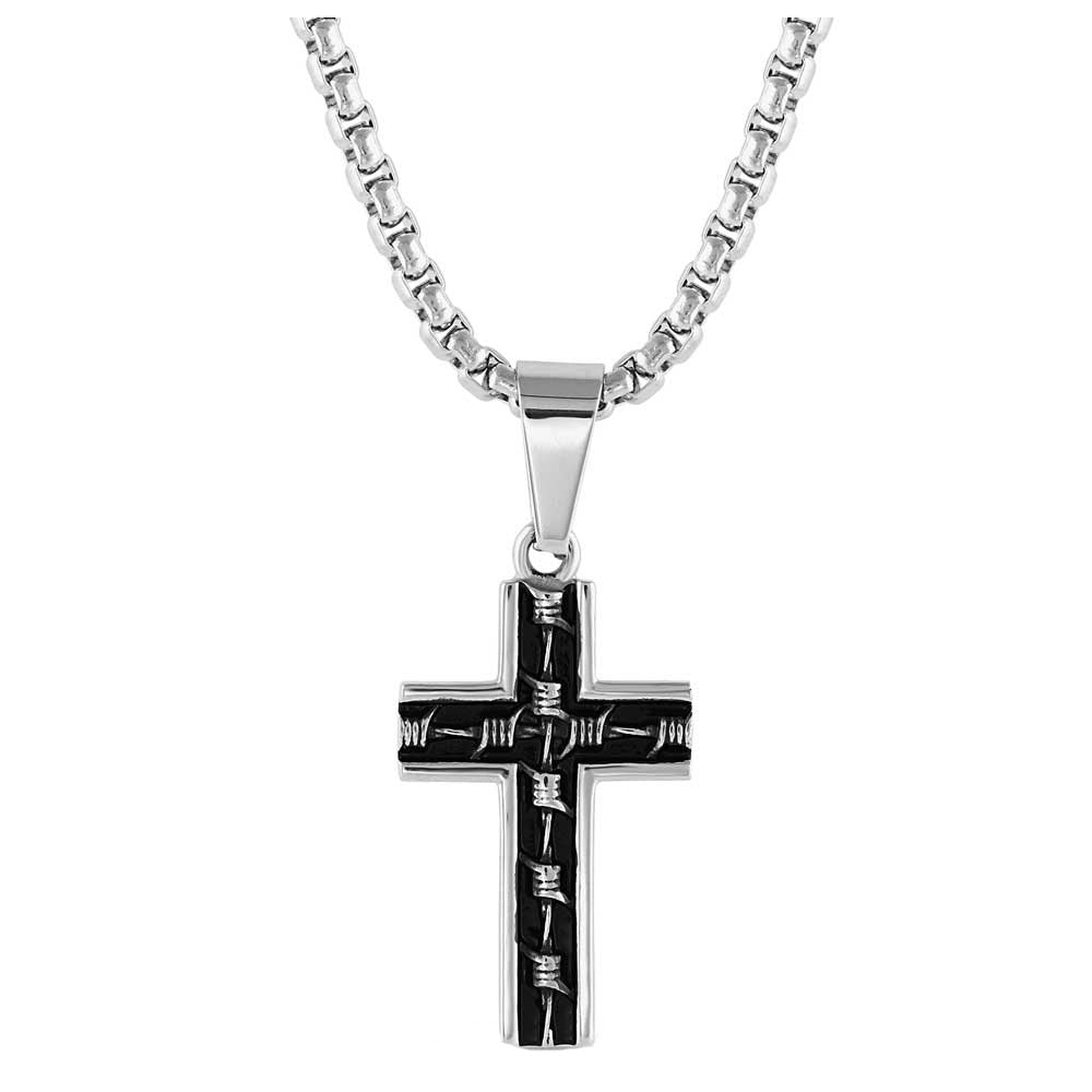 NC5602 Montana Silversmiths Barbed Wire Cross Necklace