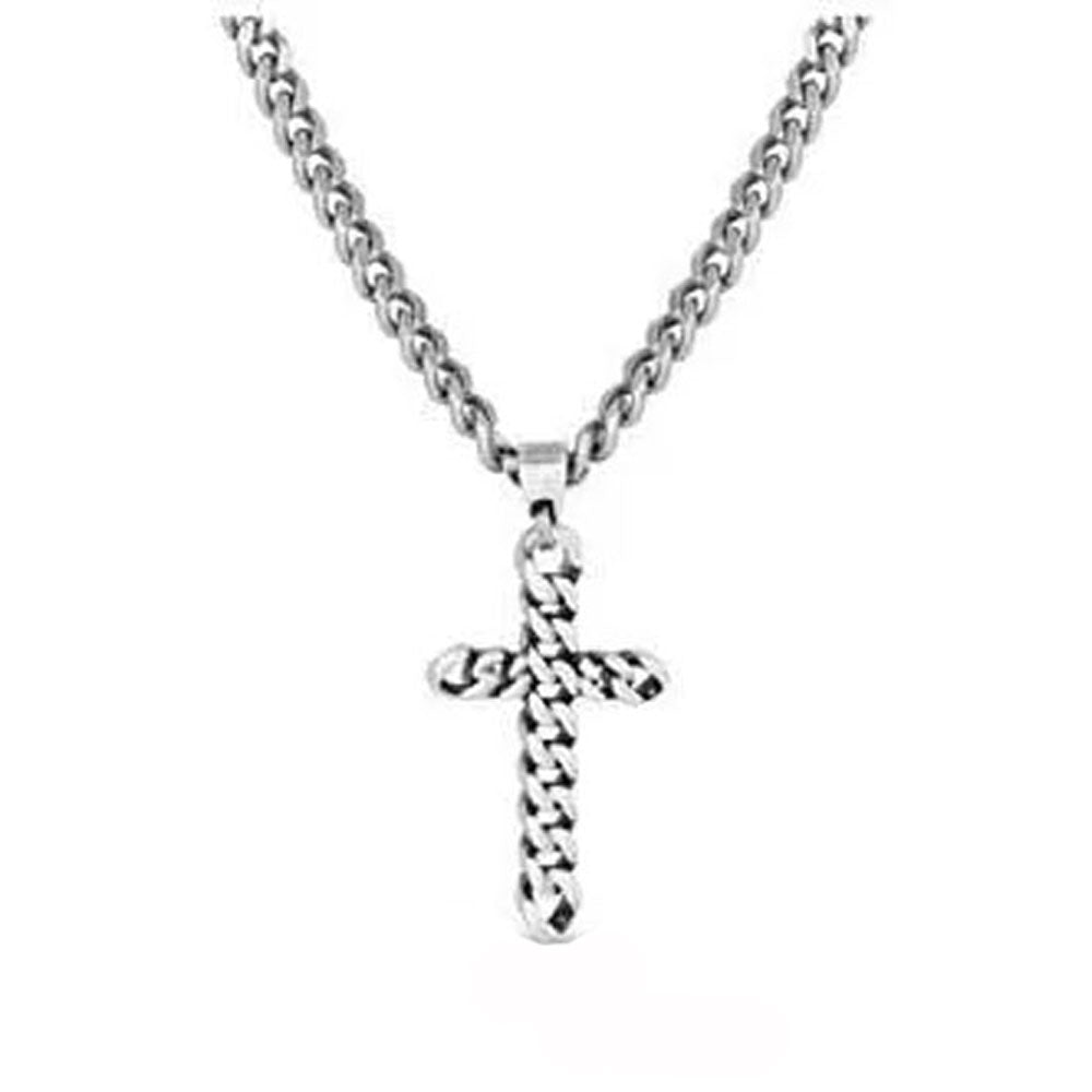 NC5681 Montana Silversmiths Braided Silver Cross Necklace