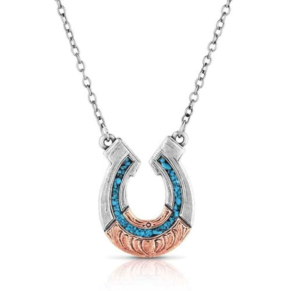 NC5852 Montana Silversmiths Inner Light Turquoise Horseshoe Necklace