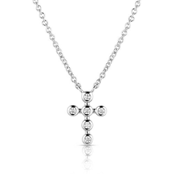NC5859 Montana Silversmiths Simple Belief Crystal Cross Necklace