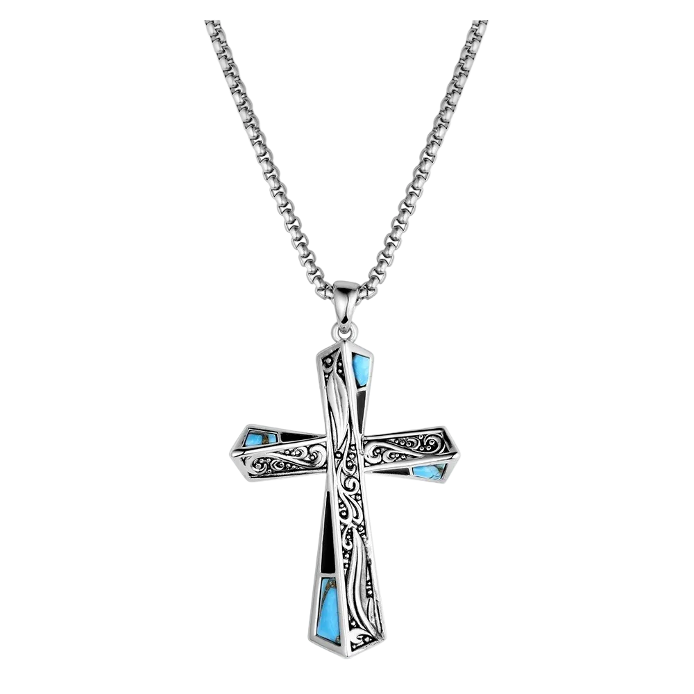 NC6517 Montana Silversmiths Still Waters Turquoise Cross Necklace