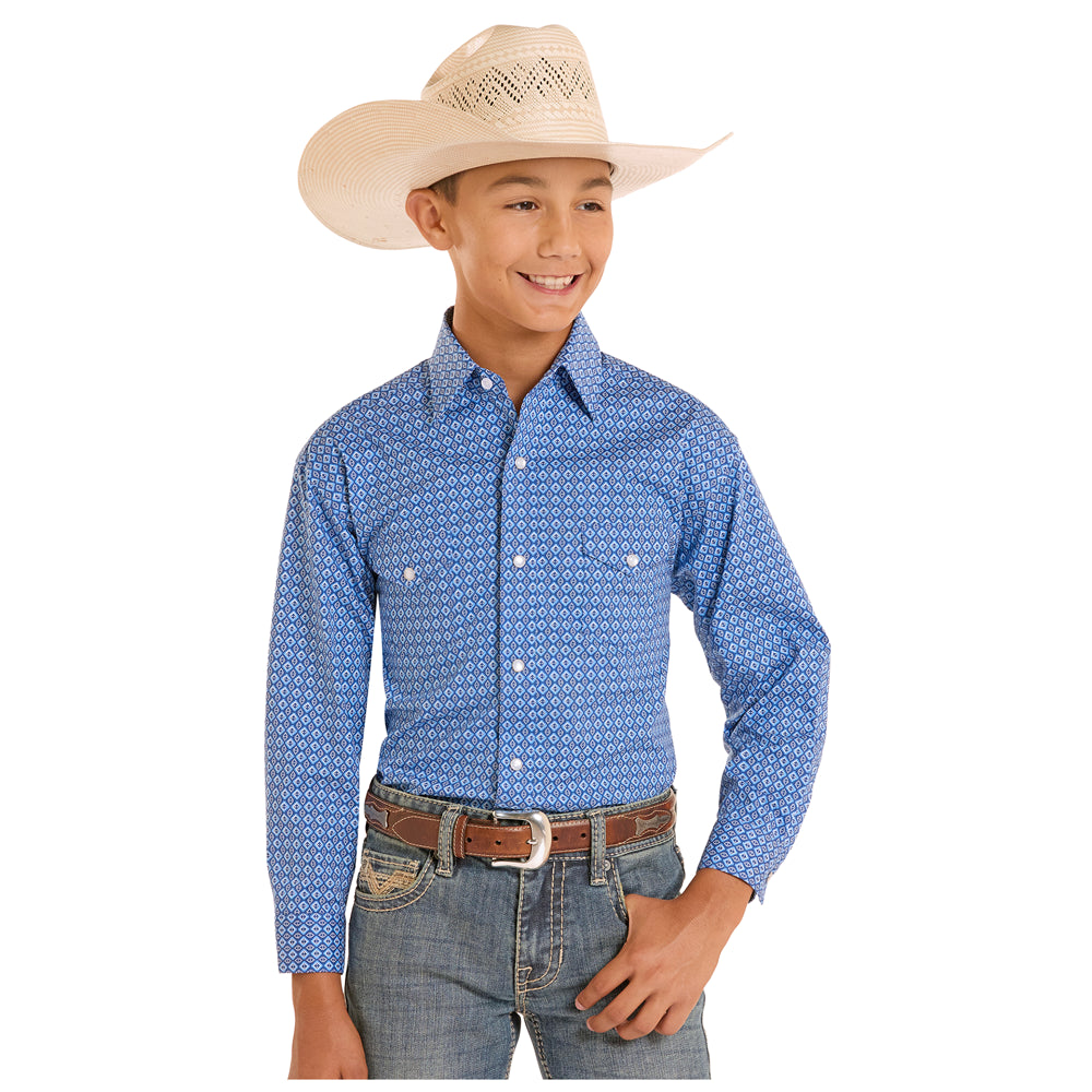 RBN2S08924 Panhandle Slim Boys' Long Sleeve Western Snap Shirt - Navy